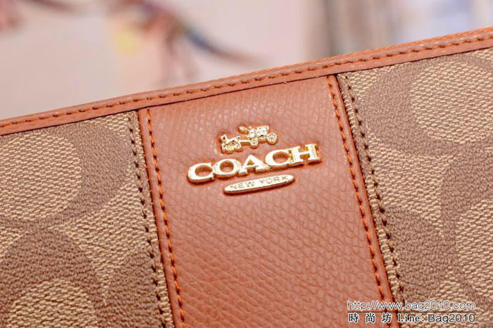 COACH蔻馳 原單 F52859 pvc配皮 經典logo 專櫃新款 馬車標 拼色長款拉鏈錢包  Chz1206